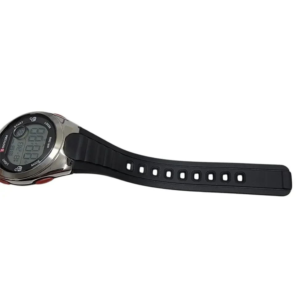 Y2K DOTCOM Digital LCD Watch Black Silver Cyber Retro Thumbs Up Brave Heart